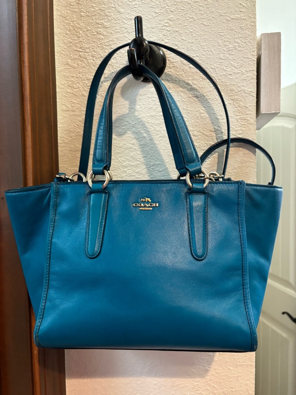COACH Teal Leather Shoulder Tote with Double Handles